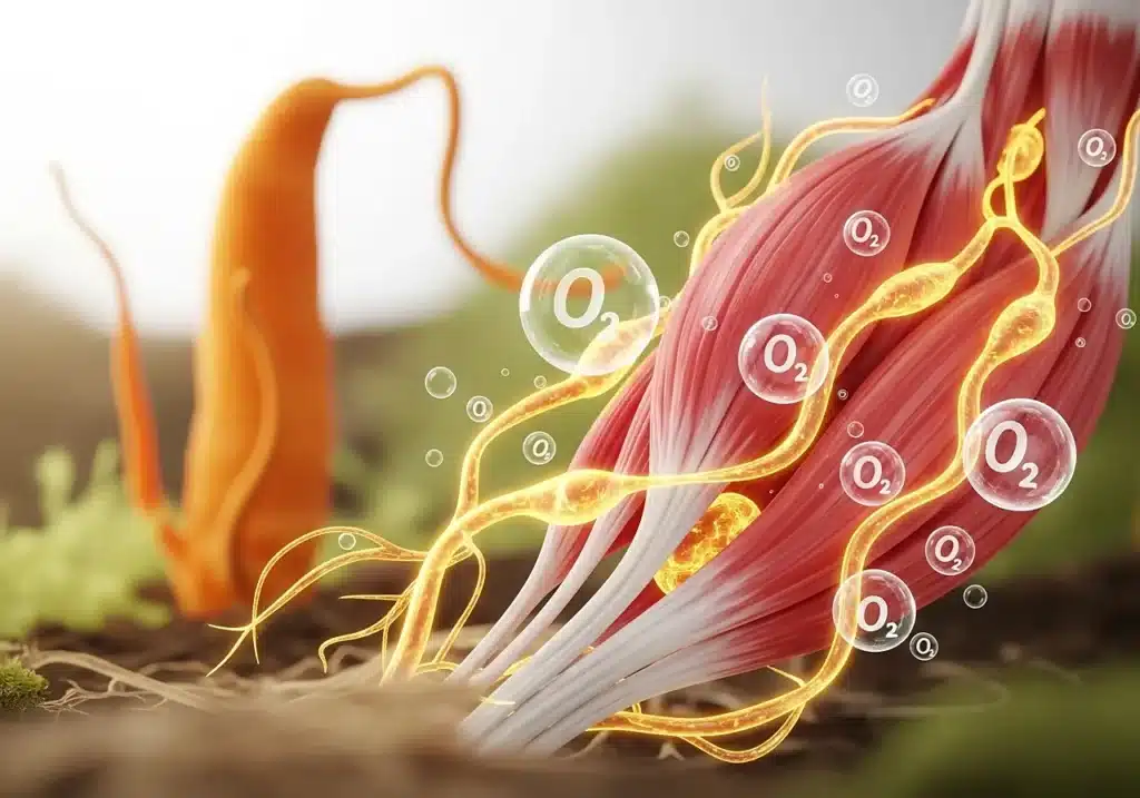 Cordyceps et sport : améliorer ses performances naturellement 3 Le Cordyceps améliore la production d’ATP, source d’énergie des muscles, et favorise une meilleure oxygénation tissulaire.