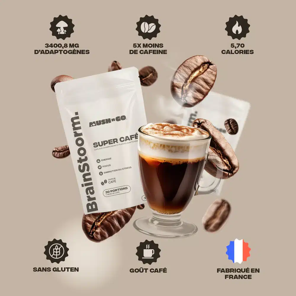 Test & Avis : Brainstoorm Coffee Mushngo – le café adaptogène au goût authentique et à l’extraction CO₂ bio 3 Le nouveau super café Mush'N Go Brainstoorm Coffee la café adaptogène au vrai goût de café
