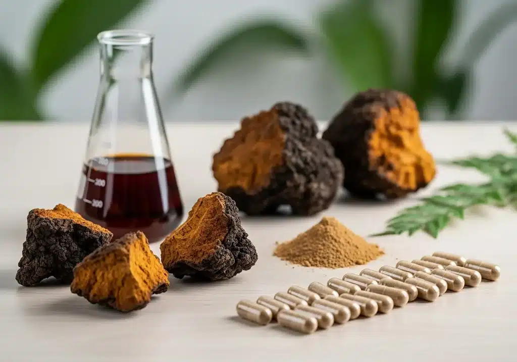 Chaga : bienfaits, composition et usage d'un champignon d'exception 3 Double extraction du chaga en laboratoire naturel et forme poudre et gélules