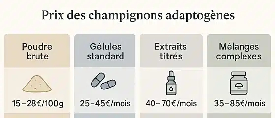 Prix des champignons adaptogènes : guide complet pour faire le bon choix en 2025 4 infographie sur les prix des champignons adaptogènes par catégories de produits